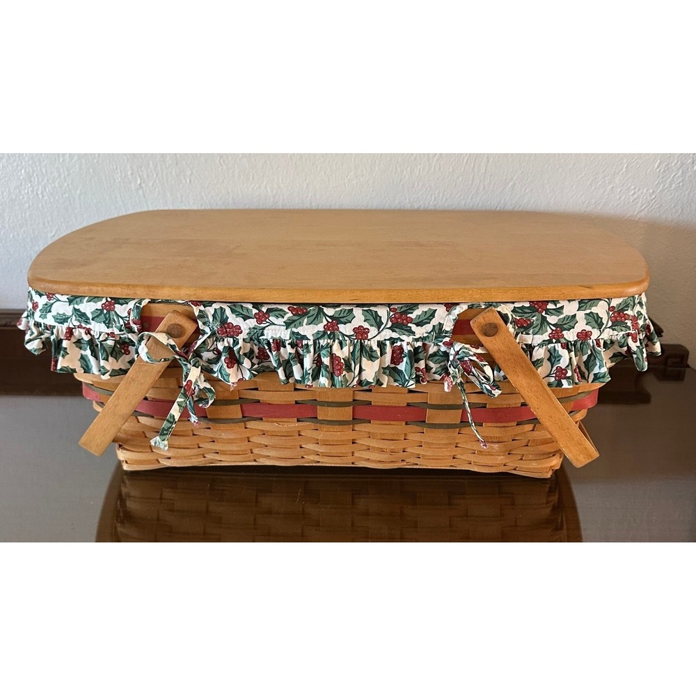 Longaberger Yuletide Treasures Basket 1996 Christmas Holly Liner Lid Protector